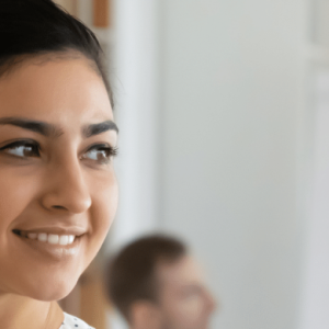 Image with a white women smiling