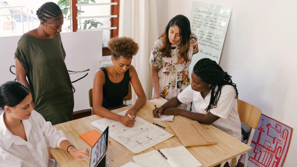 Diverse team working together