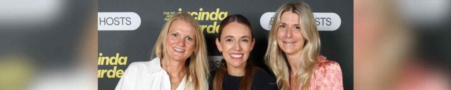 Johanna Beresford with Alex Flemming and Jacinda Arden banner image